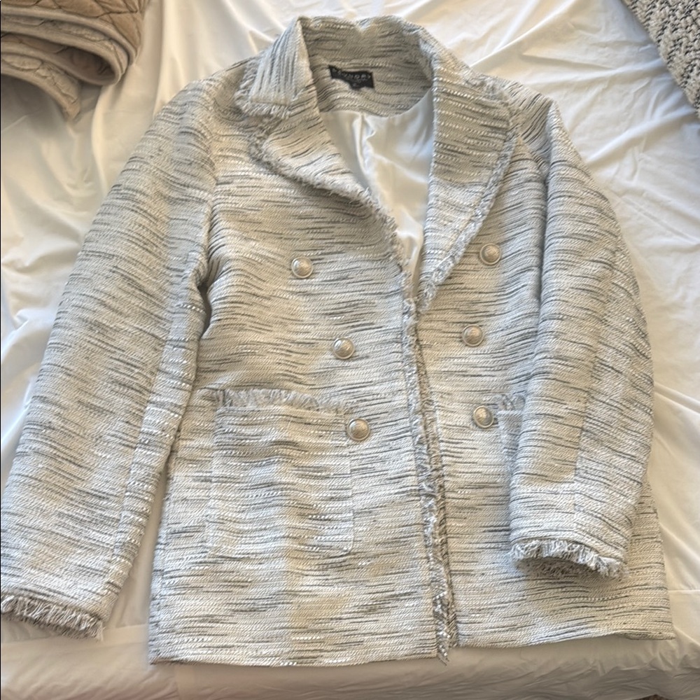Laundry By Shelli Segal Textured Gray Double-Breasted Blazer